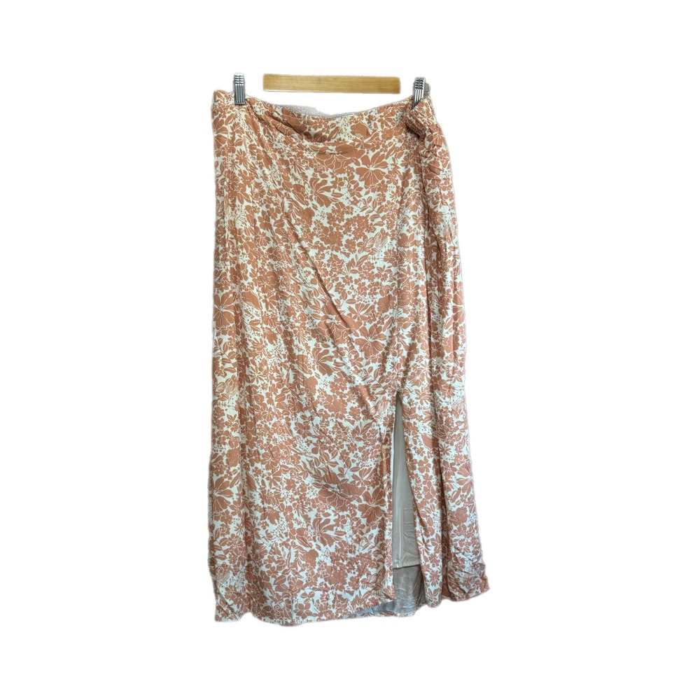 Threadgirt Floral Maxi Skirt Womens XL Terracotta Cream Slit Rayon Excellent